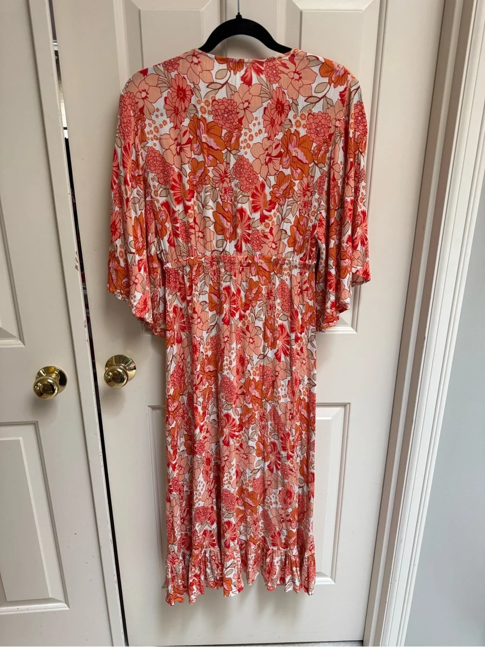 Lush Coral and Peach Floral High-Low Midi Dress